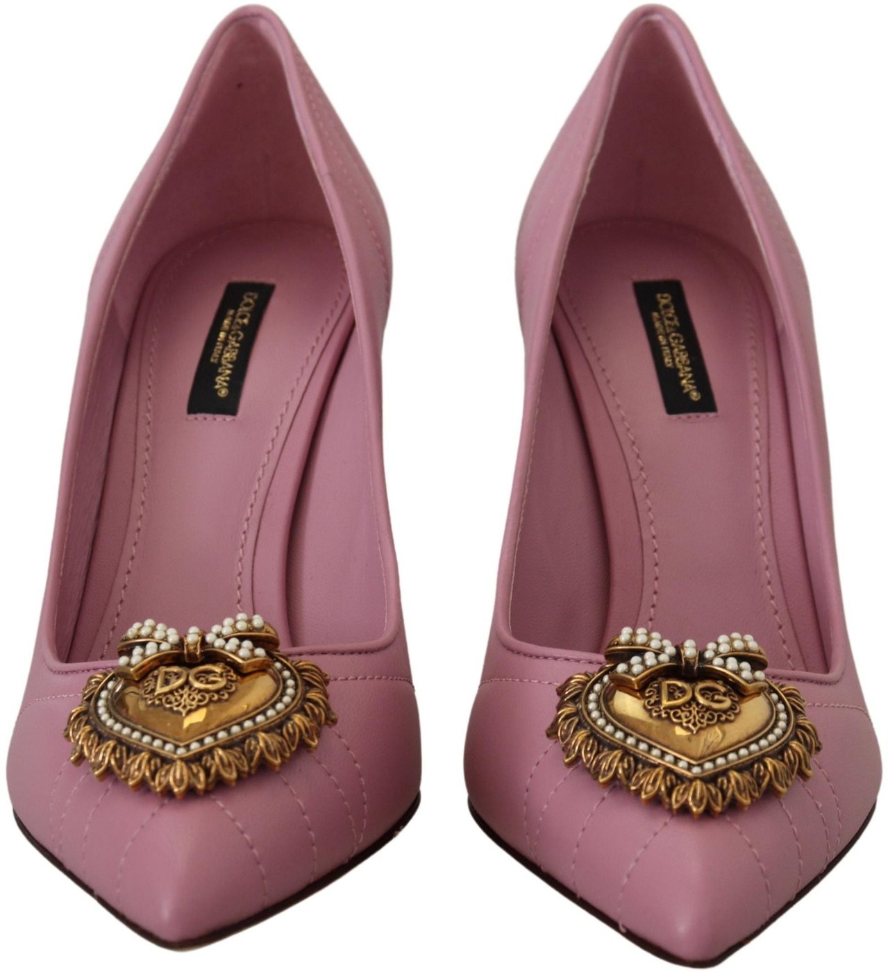 Dolce & Gabbana Pink Leather Heart DEVOTION Heels Pumps Shoes