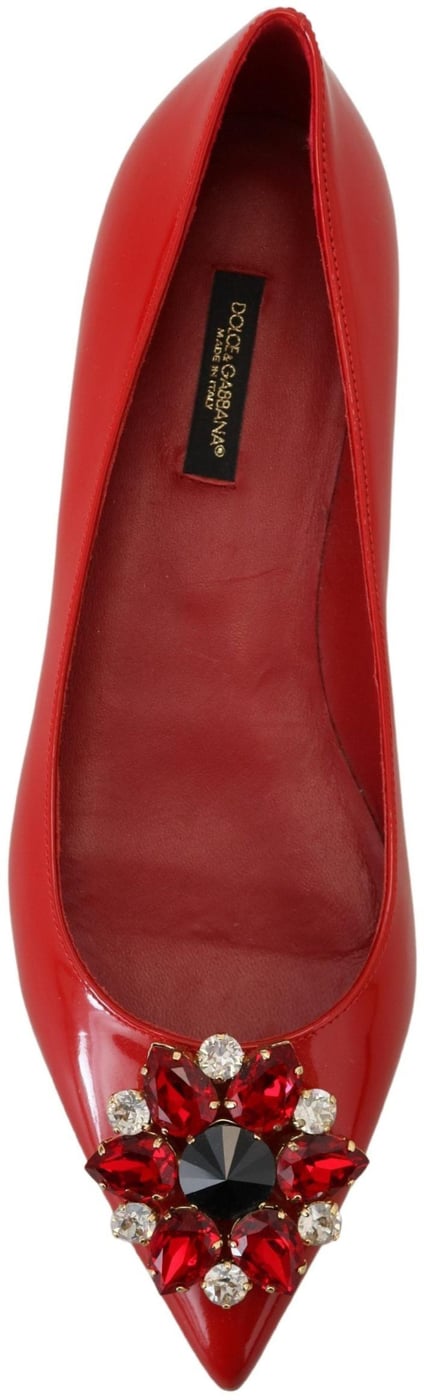 Dolce & Gabbana Red Leather Crystals Loafers Flats Shoes