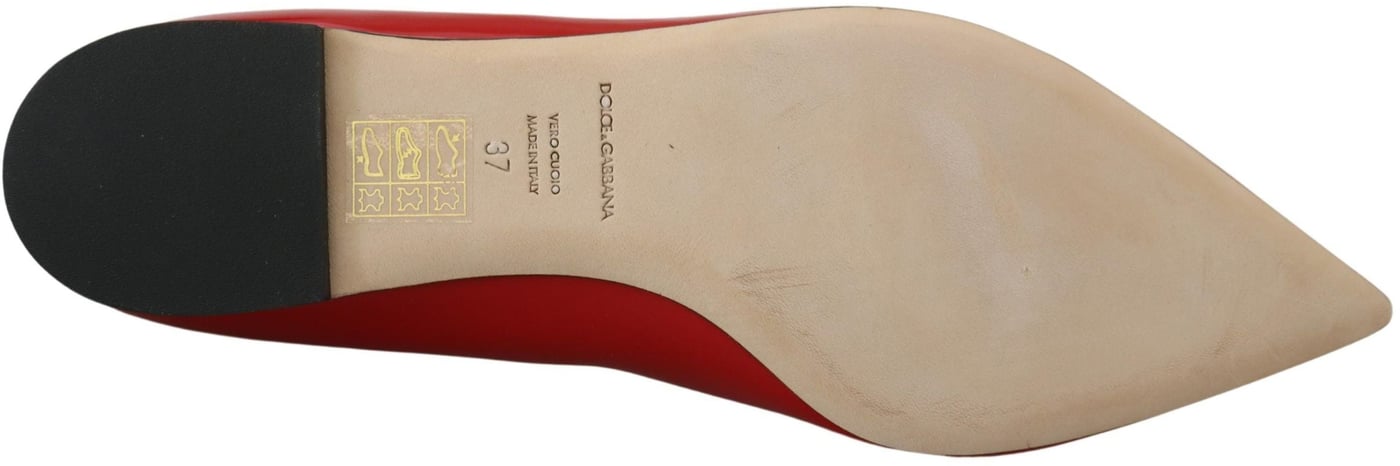 Dolce & Gabbana Red Leather Crystals Loafers Flats Shoes