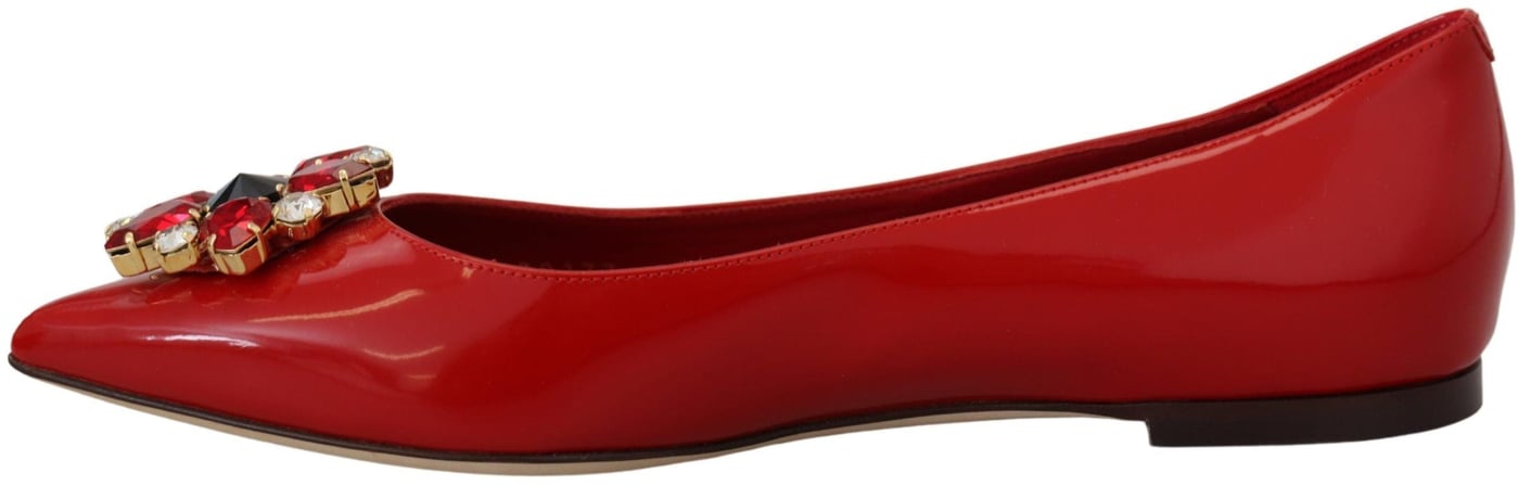 Dolce & Gabbana Red Leather Crystals Loafers Flats Shoes