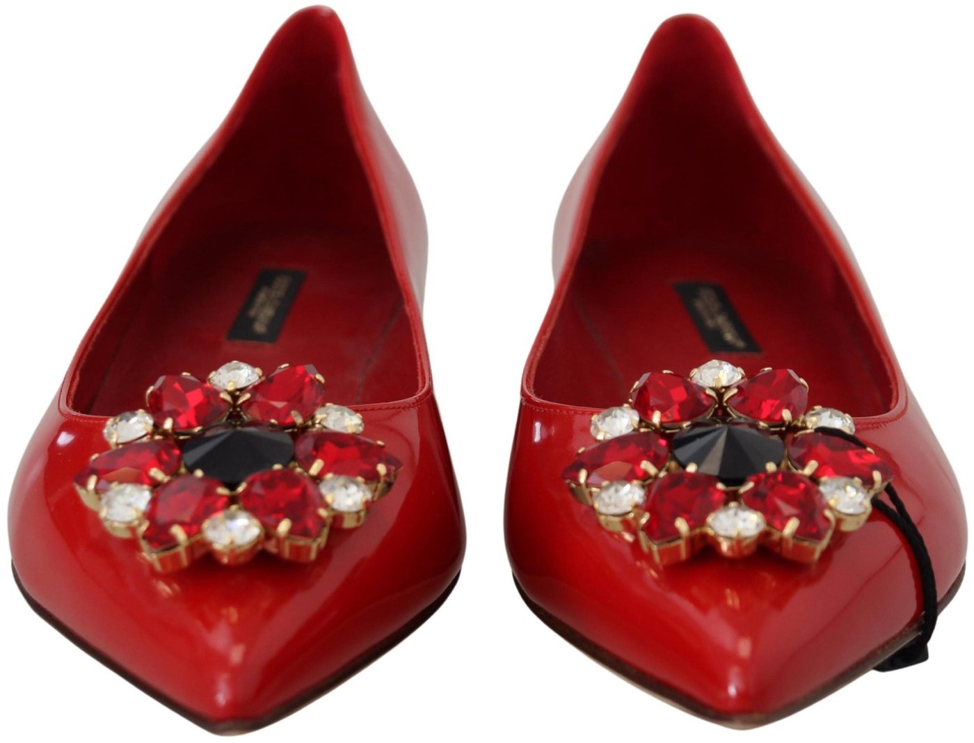Dolce & Gabbana Red Leather Crystals Loafers Flats Shoes