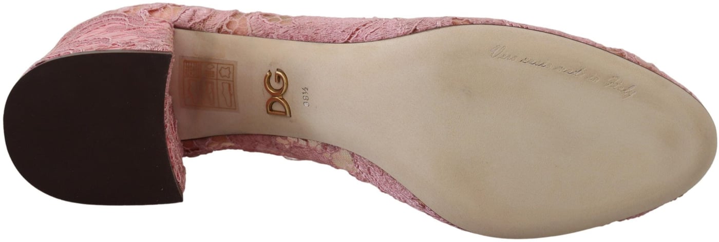 Dolce & Gabbana Pink Taormina Lace Crystal Pumps Pastel Shoes