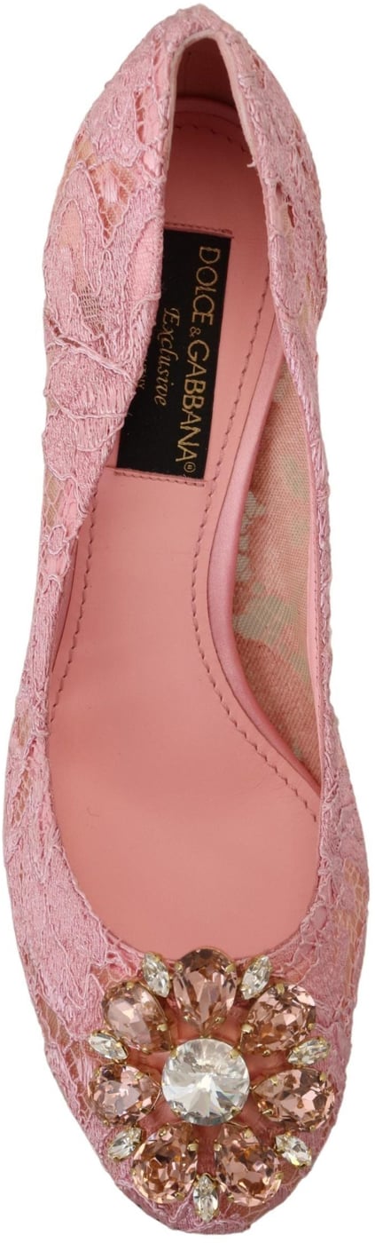 Dolce & Gabbana Pink Taormina Lace Crystal Pumps Pastel Shoes