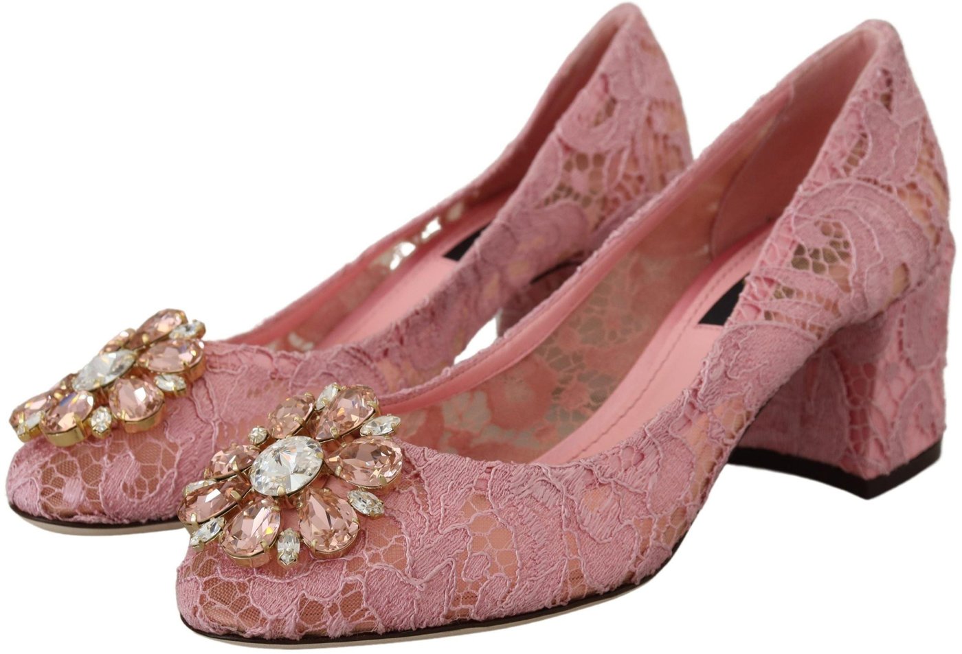 Dolce & Gabbana Pink Taormina Lace Crystal Pumps Pastel Shoes