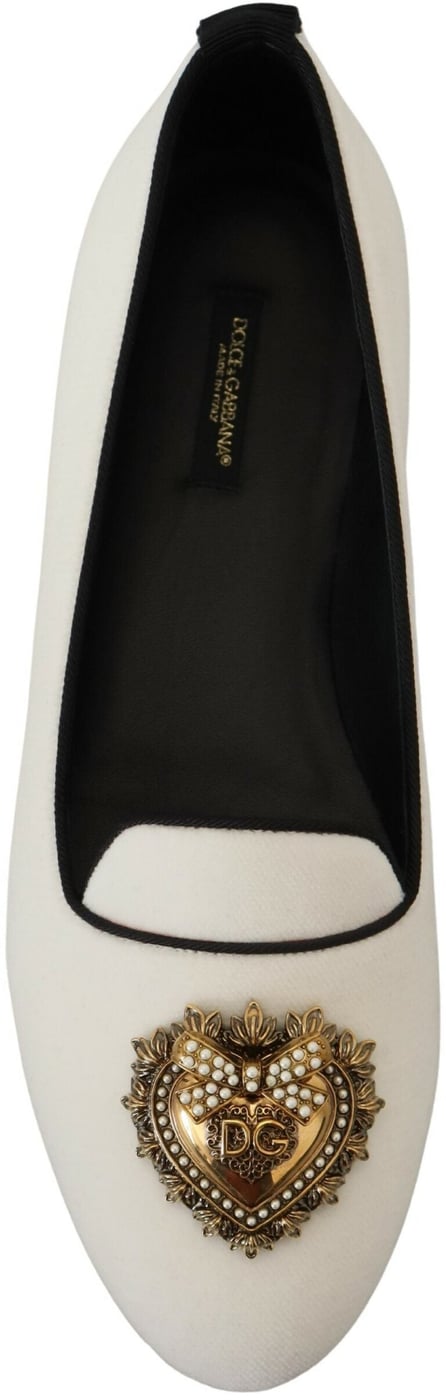 Dolce & Gabbana White Velvet Slip Ons Loafers Flats Shoes