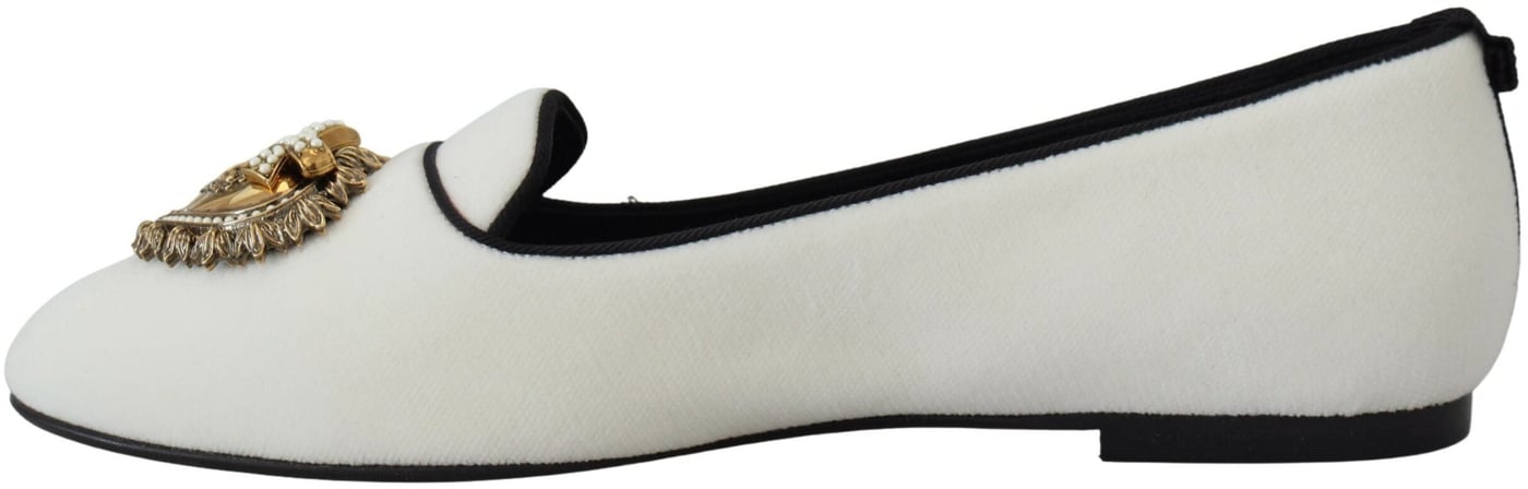 Dolce & Gabbana White Velvet Slip Ons Loafers Flats Shoes