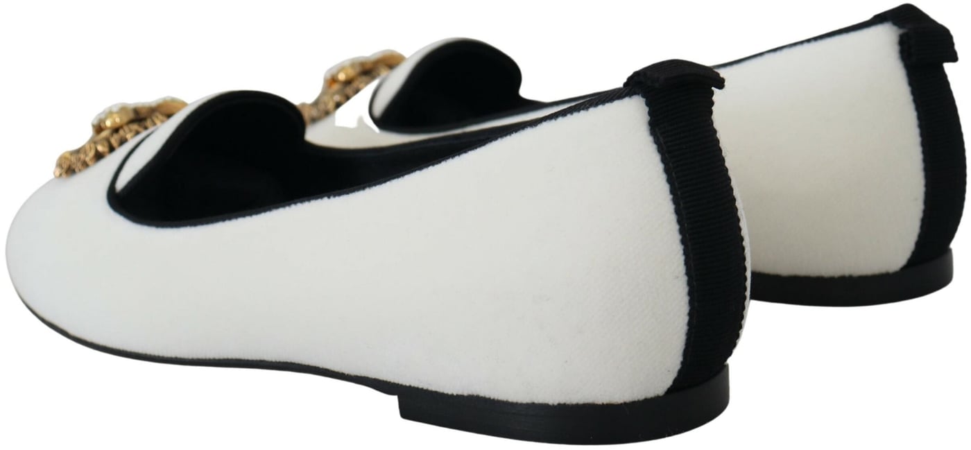 Dolce & Gabbana White Velvet Slip Ons Loafers Flats Shoes