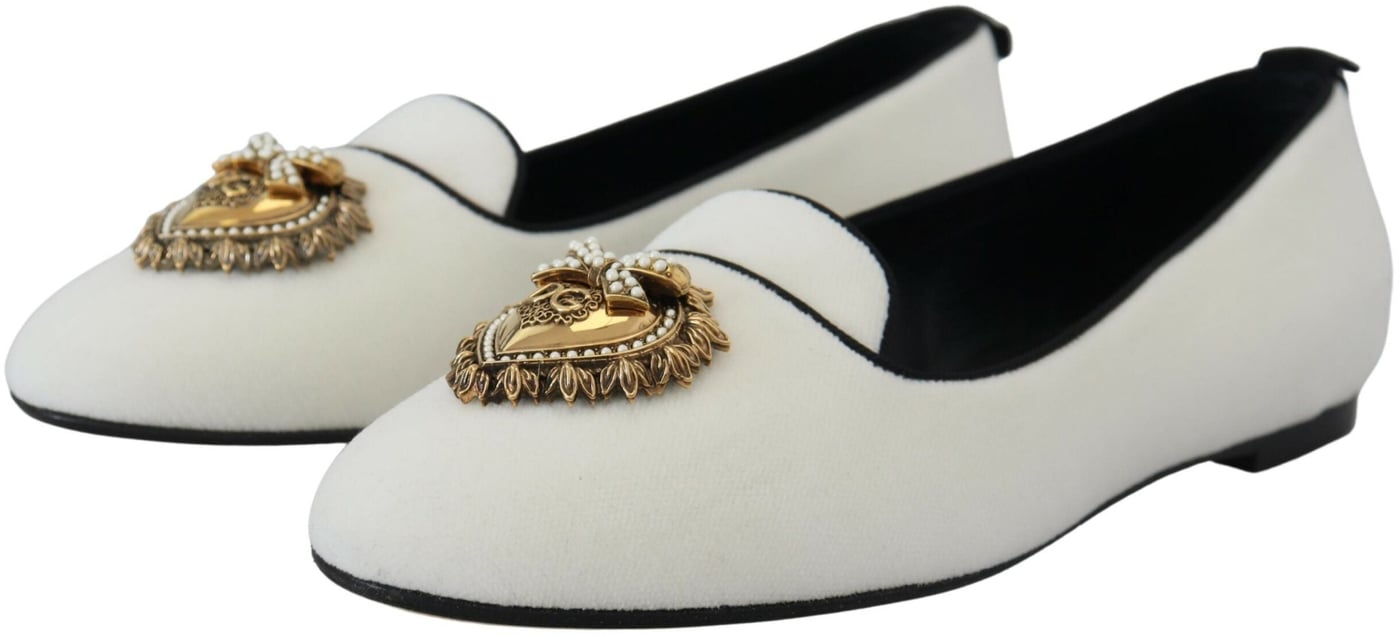 Dolce & Gabbana White Velvet Slip Ons Loafers Flats Shoes