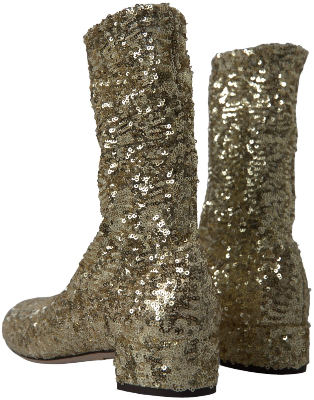 Dolce & Gabbana Gold Sequined Short Boots Stretch Shoes