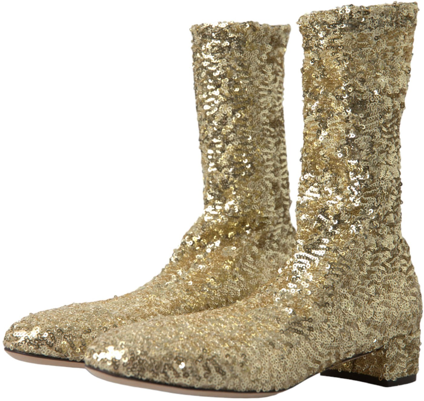 Dolce & Gabbana Gold Sequined Short Boots Stretch Shoes