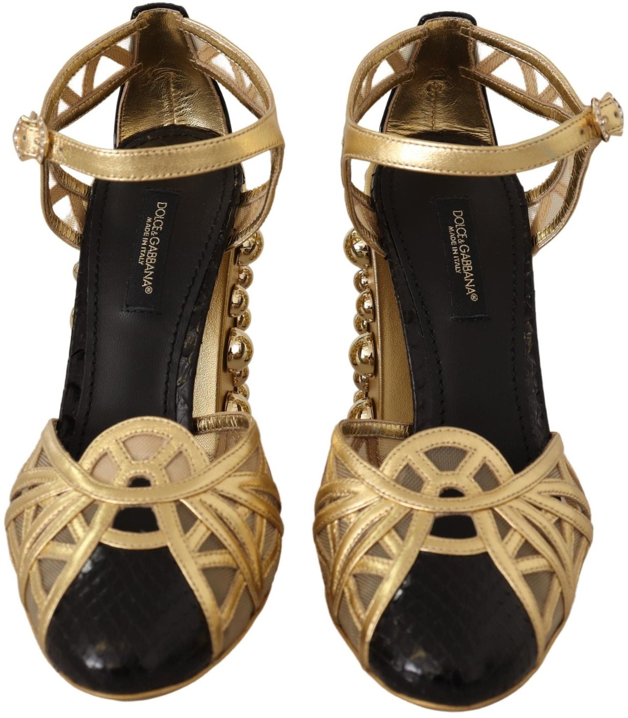 Dolce & Gabbana Black Gold Leather Studded Ankle Straps Shoes