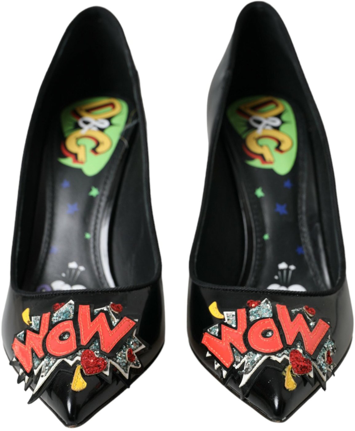 Dolce & Gabbana Black Leather WOW Patch Heels Pumps Shoes