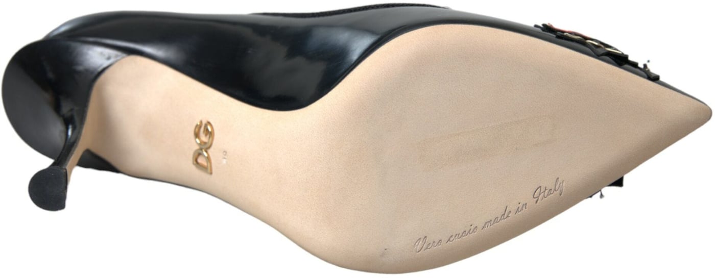 Dolce & Gabbana Black Leather WOW Patch Heels Pumps Shoes
