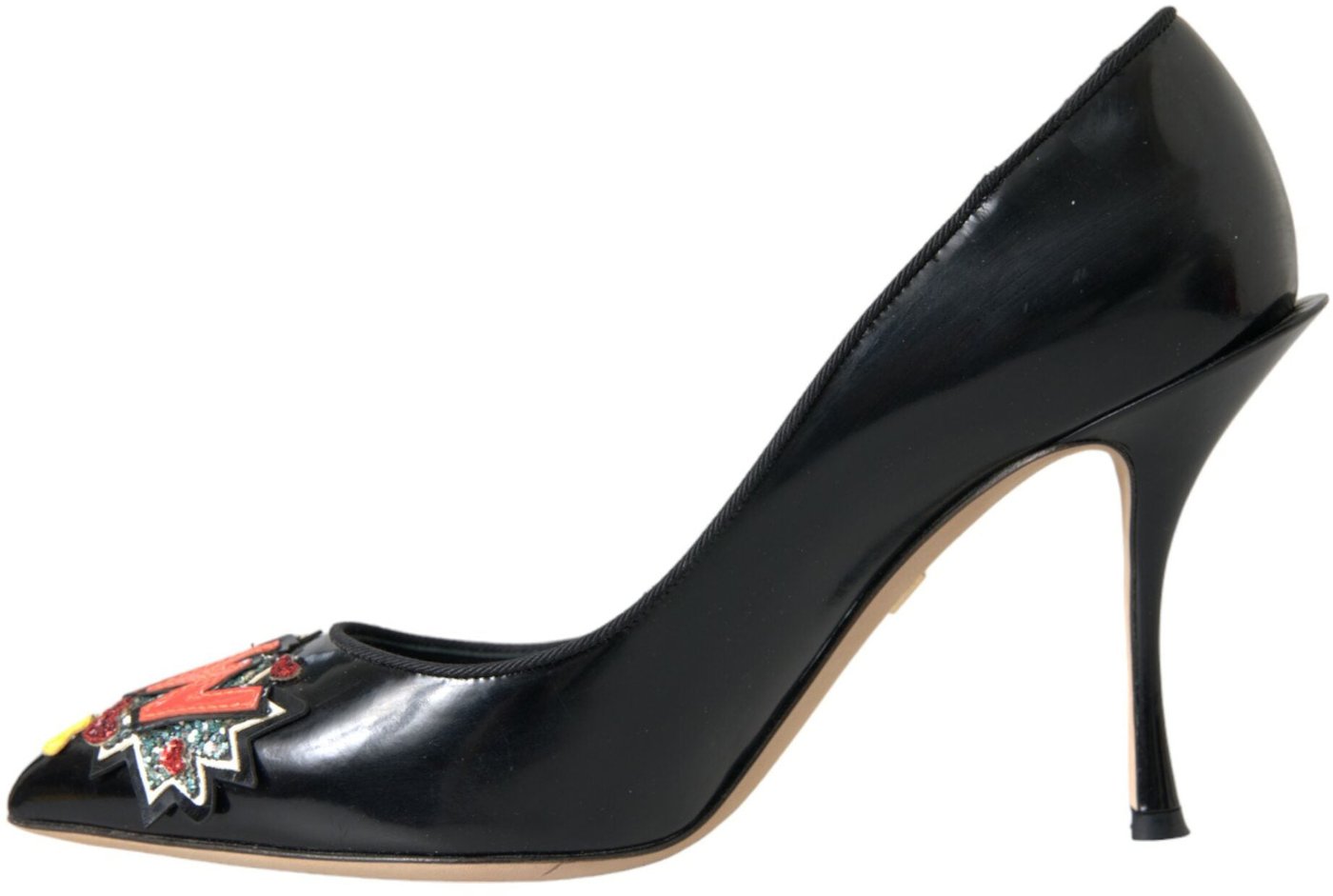 Dolce & Gabbana Black Leather WOW Patch Heels Pumps Shoes