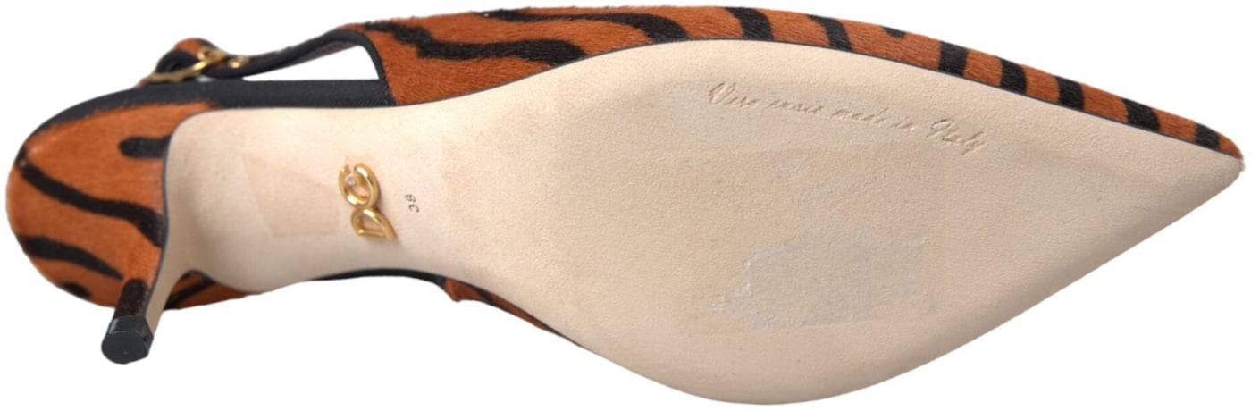 Dolce & Gabbana Black Orange Zebra Leather Slingbacks Shoes