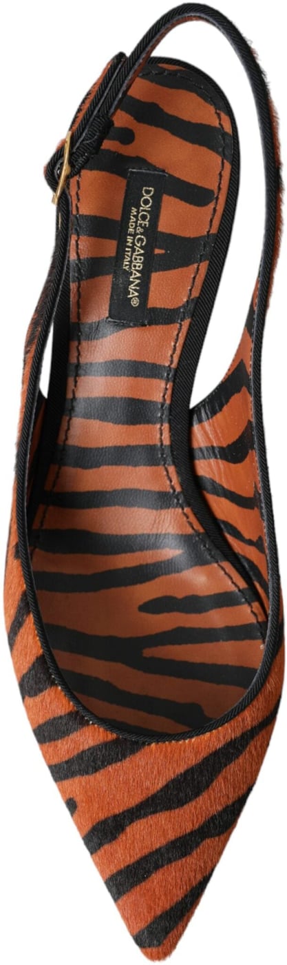 Dolce & Gabbana Black Orange Zebra Leather Slingbacks Shoes