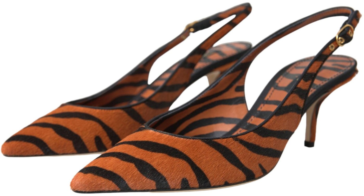 Dolce & Gabbana Black Orange Zebra Leather Slingbacks Shoes