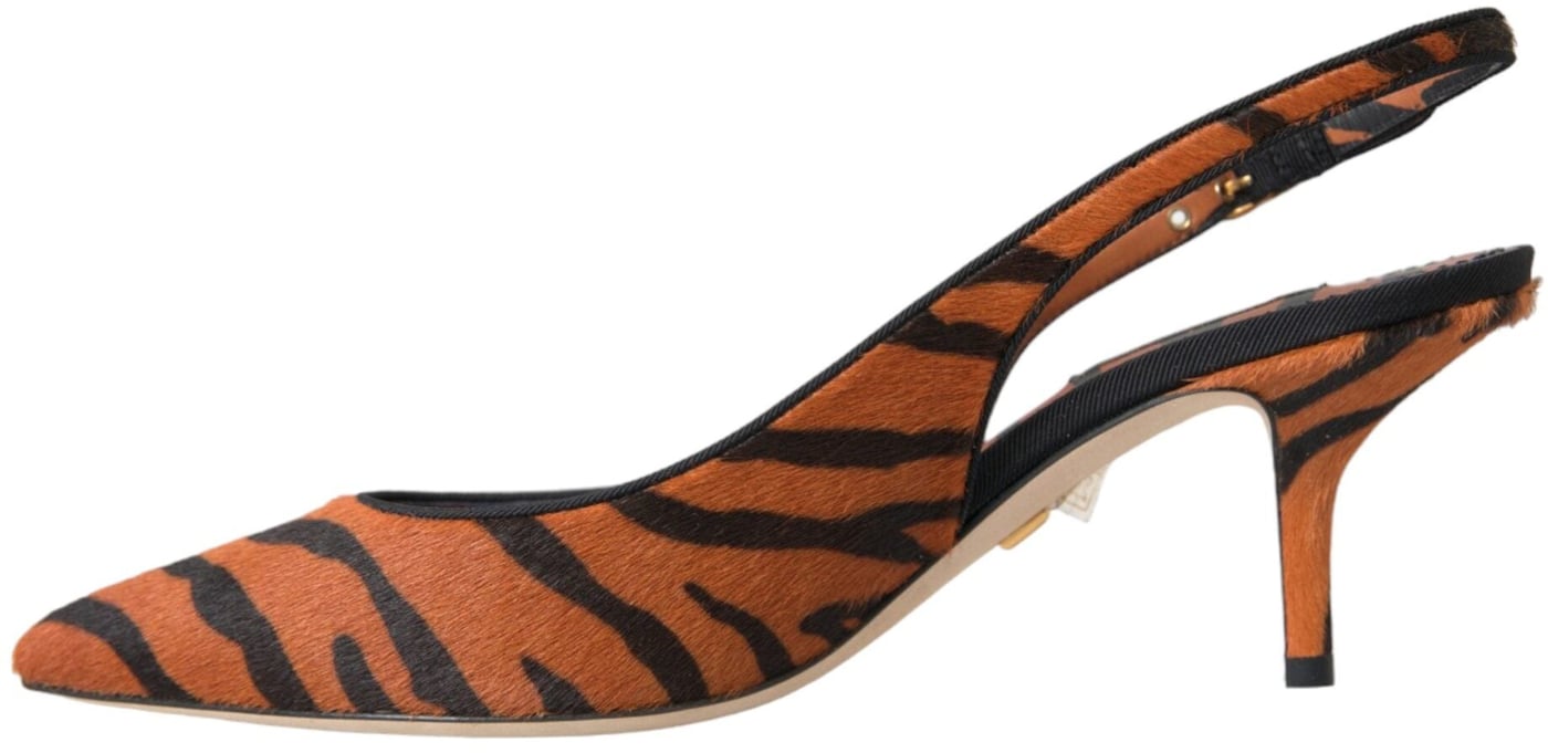 Dolce & Gabbana Black Orange Zebra Leather Slingbacks Shoes
