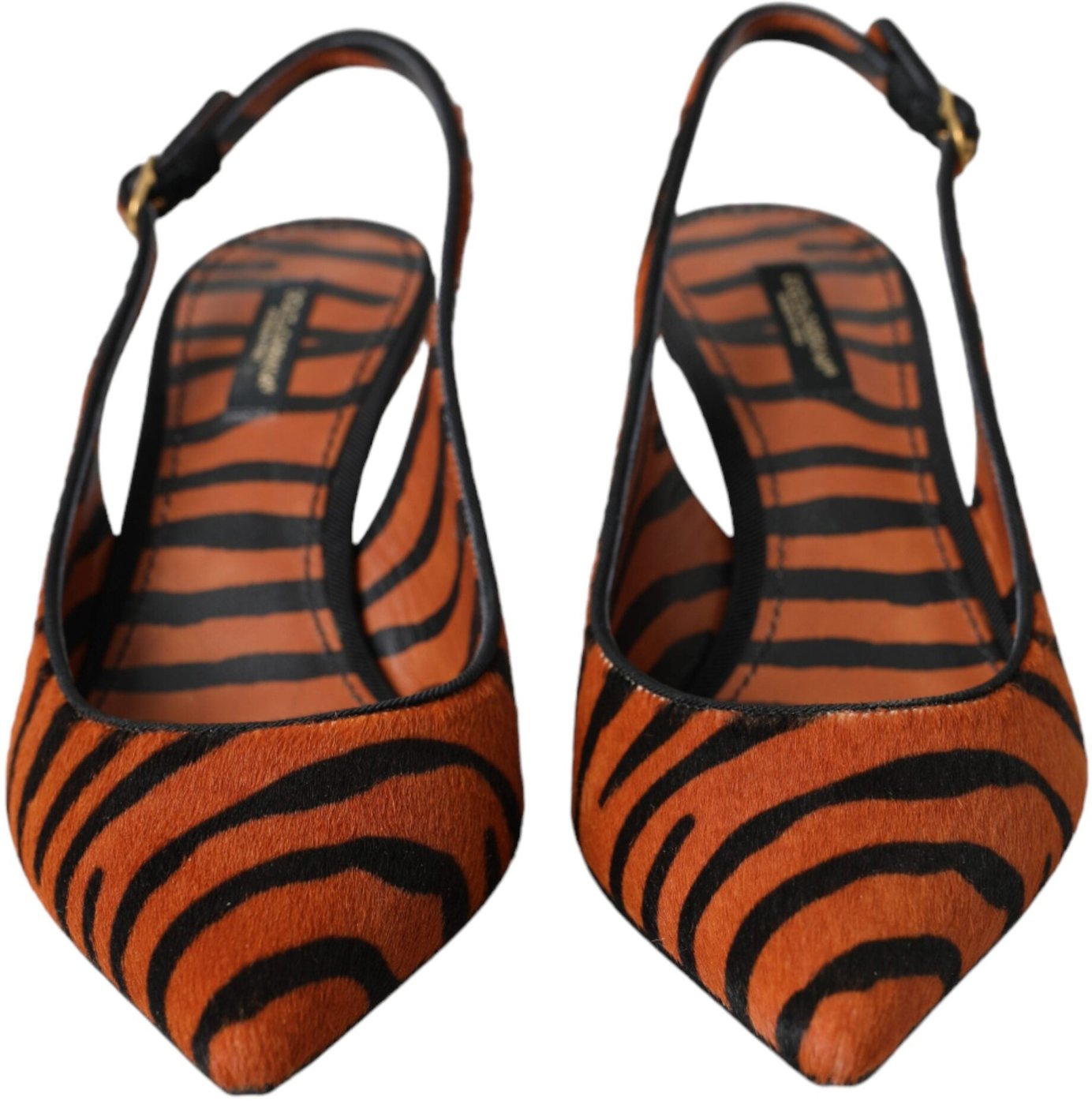 Dolce & Gabbana Black Orange Zebra Leather Slingbacks Shoes
