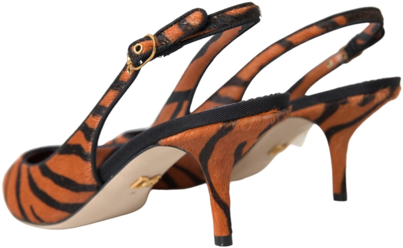 Dolce & Gabbana Black Orange Zebra Leather Slingbacks Shoes