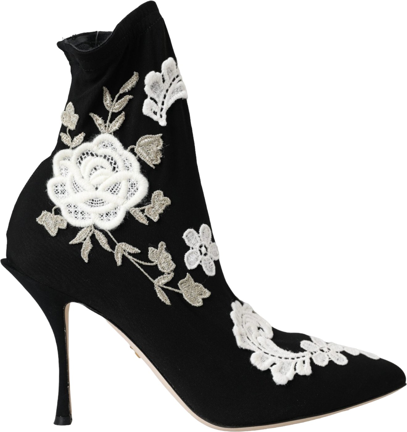 Dolce & Gabbana Black White Embroidery Slip On Boots Shoes