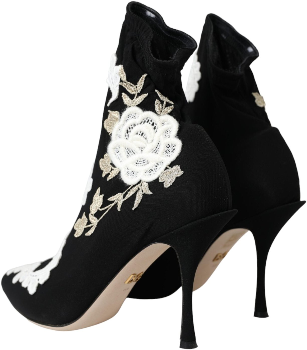 Dolce & Gabbana Black White Embroidery Slip On Boots Shoes