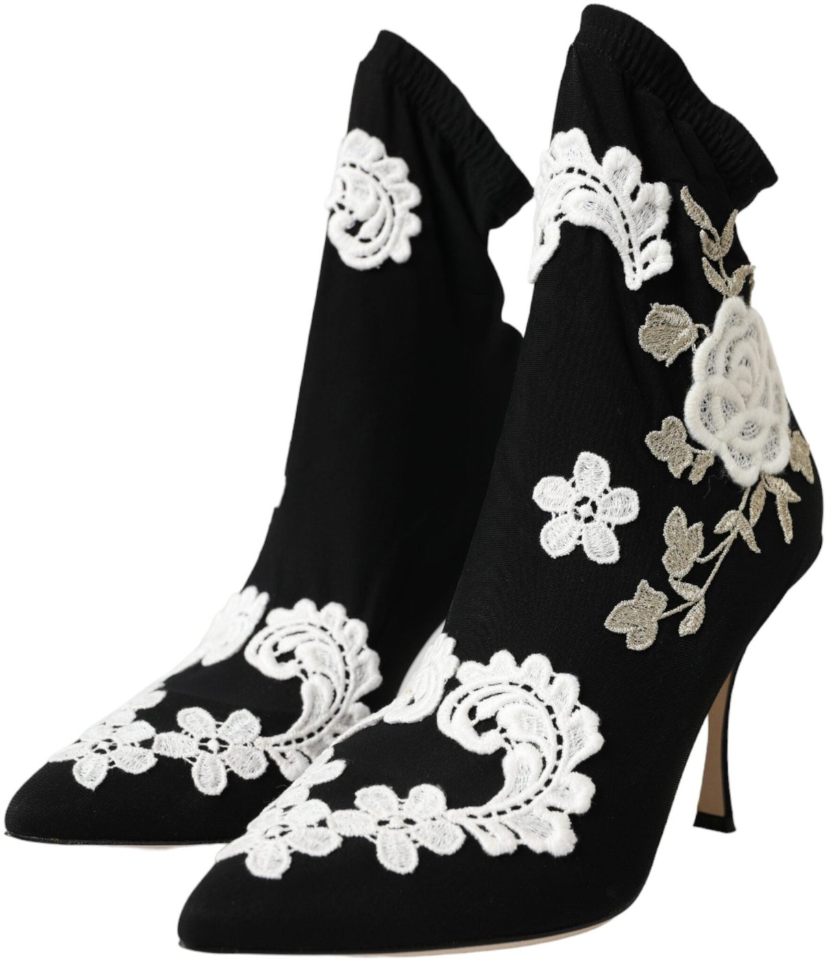 Dolce & Gabbana Black White Embroidery Slip On Boots Shoes