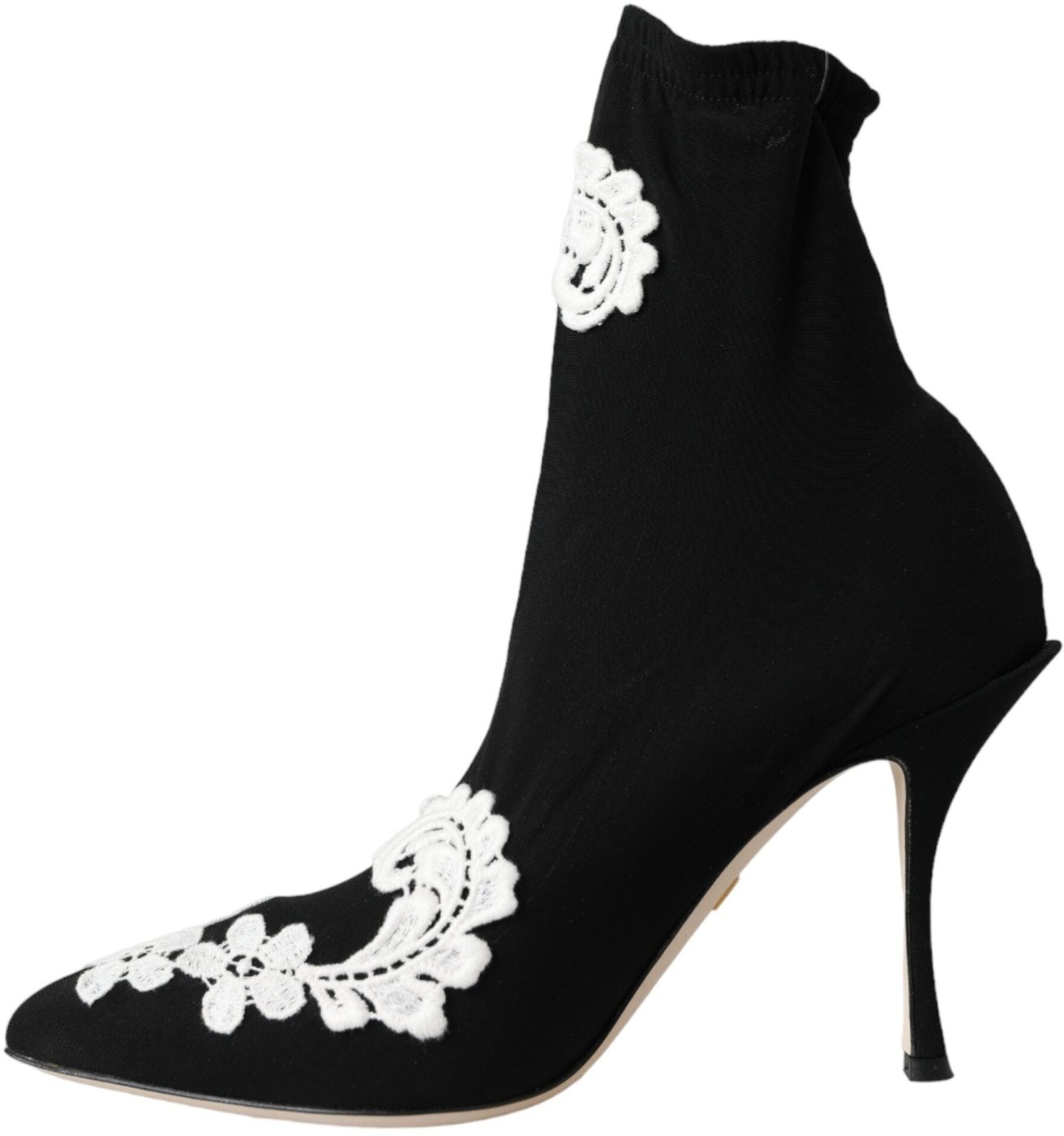 Dolce & Gabbana Black White Embroidery Slip On Boots Shoes