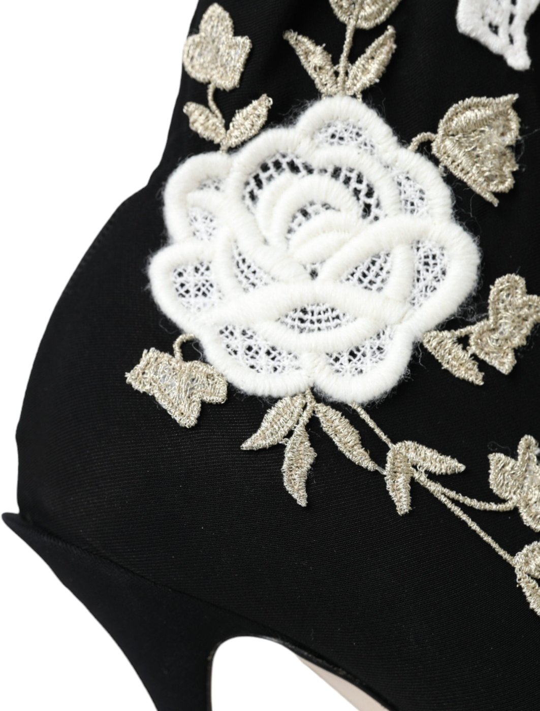 Dolce & Gabbana Black White Embroidery Slip On Boots Shoes