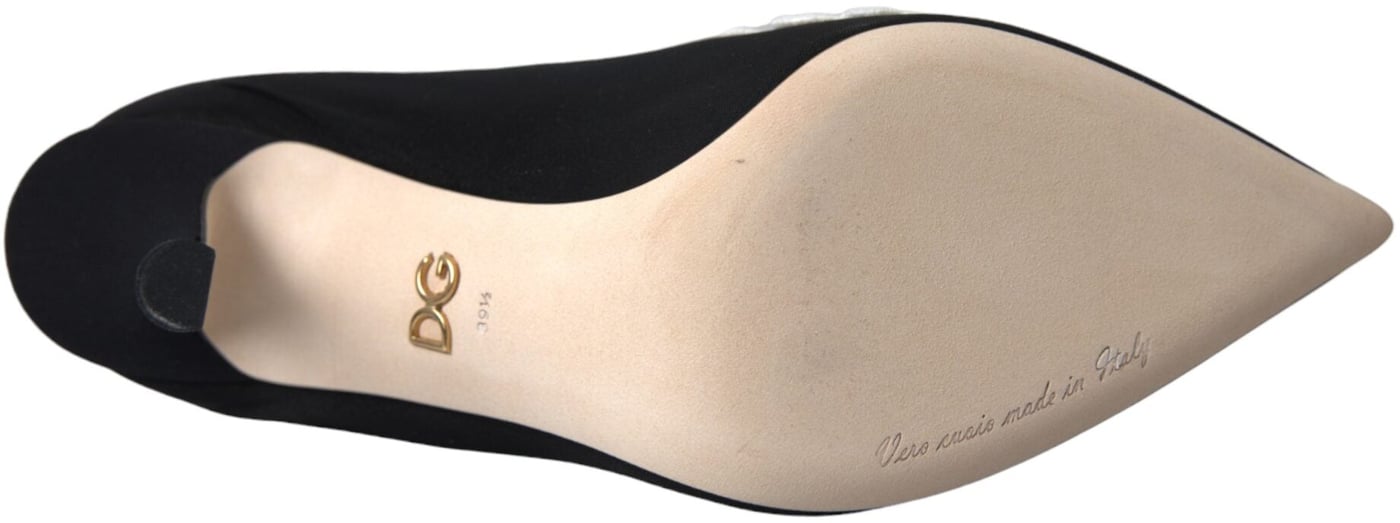 Dolce & Gabbana Black White Embroidery Slip On Boots Shoes
