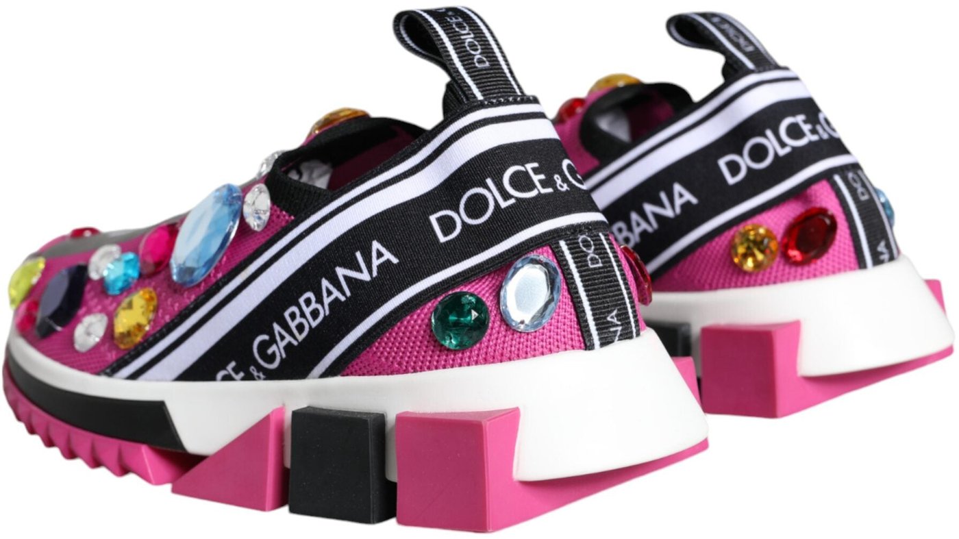 Dolce & Gabbana Pink Sorrento Crystals Low Top Sneakers Shoes