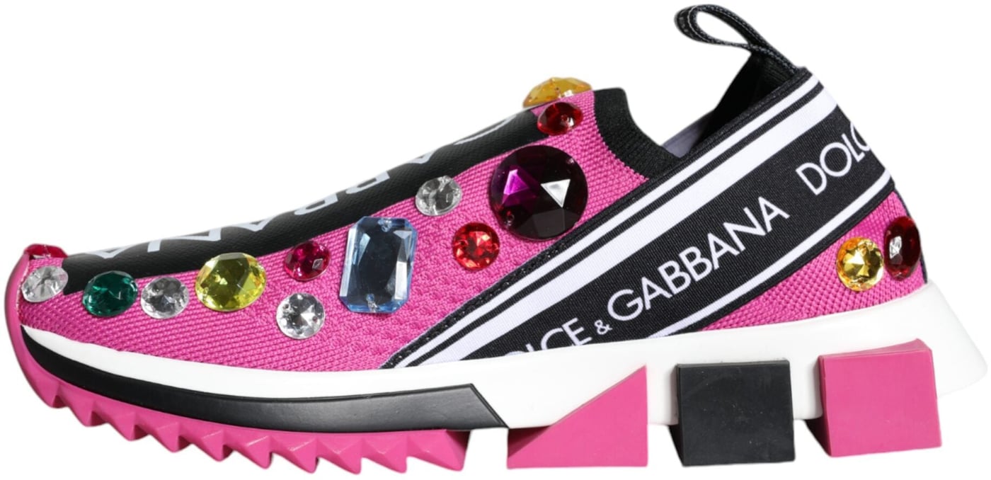Dolce & Gabbana Pink Sorrento Crystals Low Top Sneakers Shoes