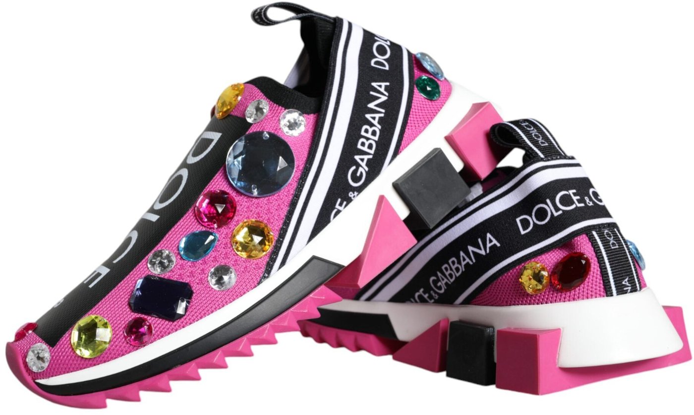 Dolce & Gabbana Pink Sorrento Crystals Low Top Sneakers Shoes