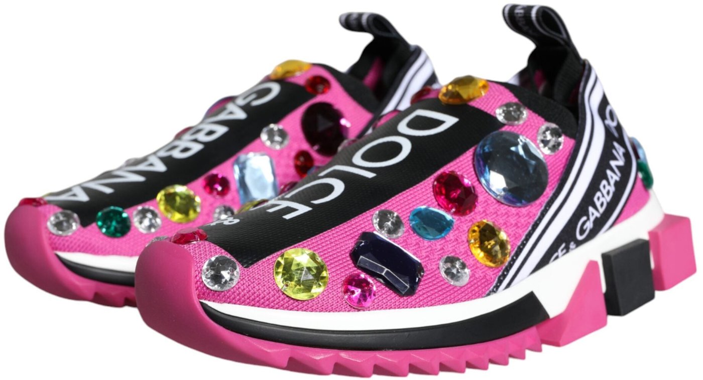 Dolce & Gabbana Pink Sorrento Crystals Low Top Sneakers Shoes