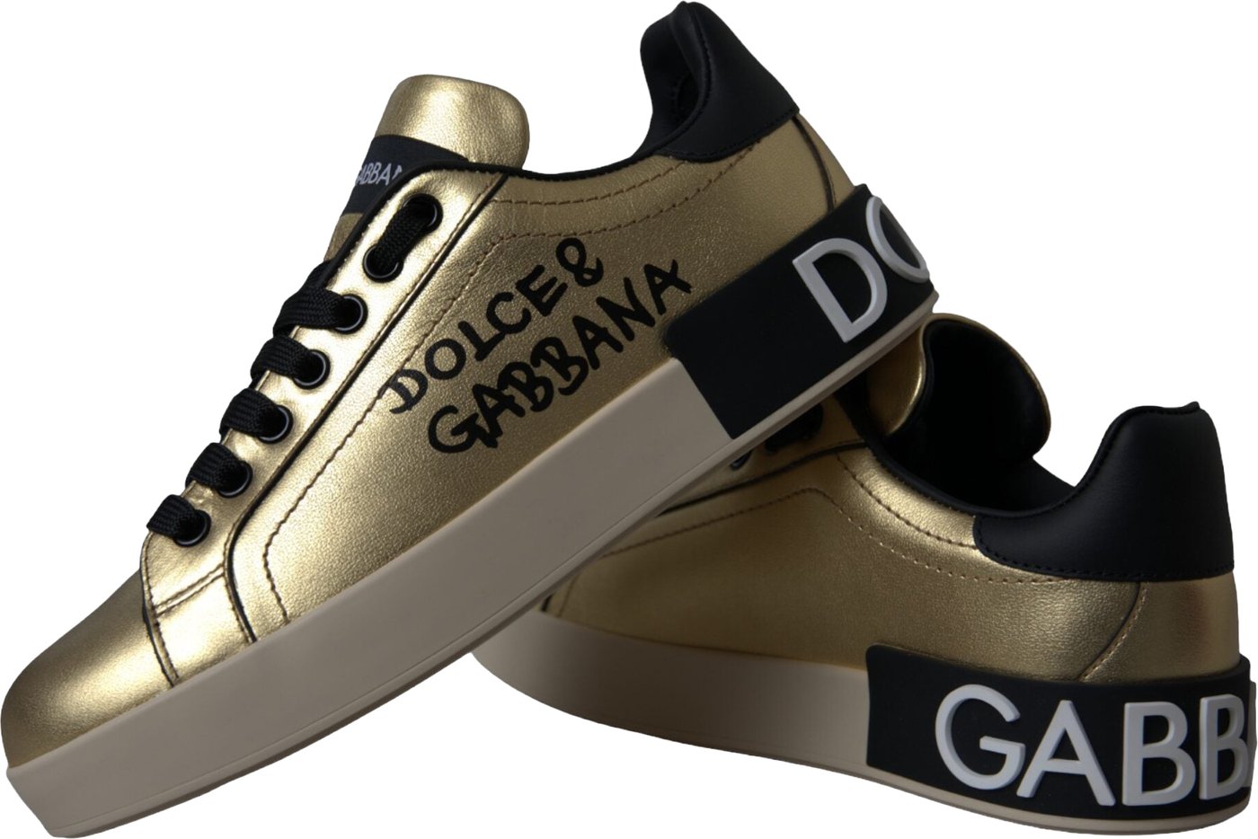 Dolce & Gabbana Gold Portofino Calf Leather Sneakers Women Shoes