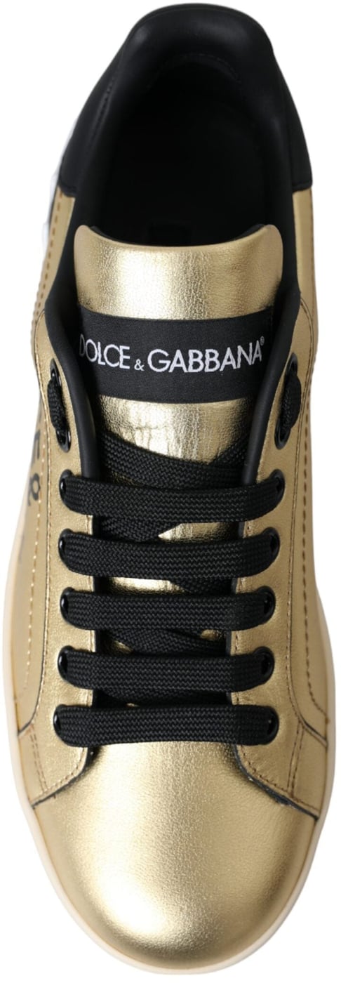 Dolce & Gabbana Gold Portofino Calf Leather Sneakers Women Shoes