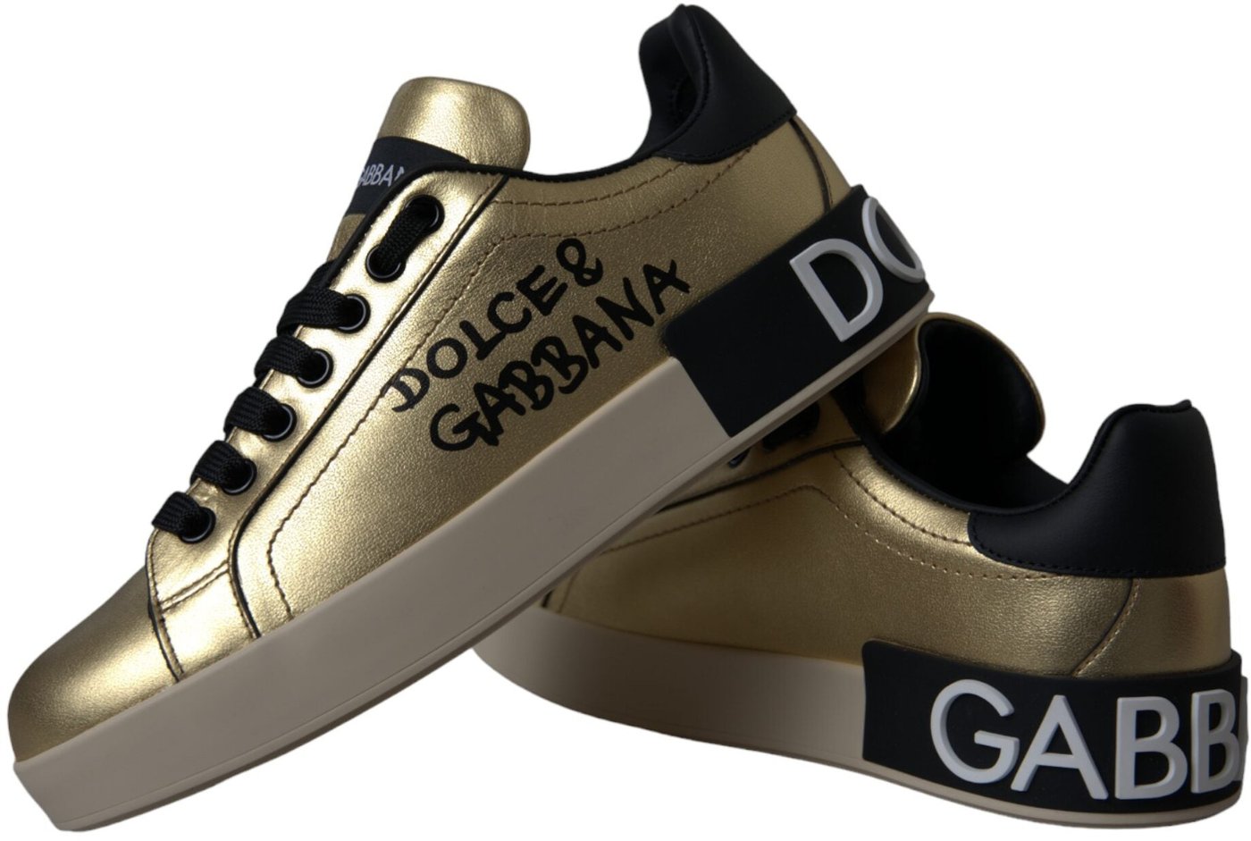 Dolce & Gabbana Gold Portofino Calf Leather Sneakers Women Shoes