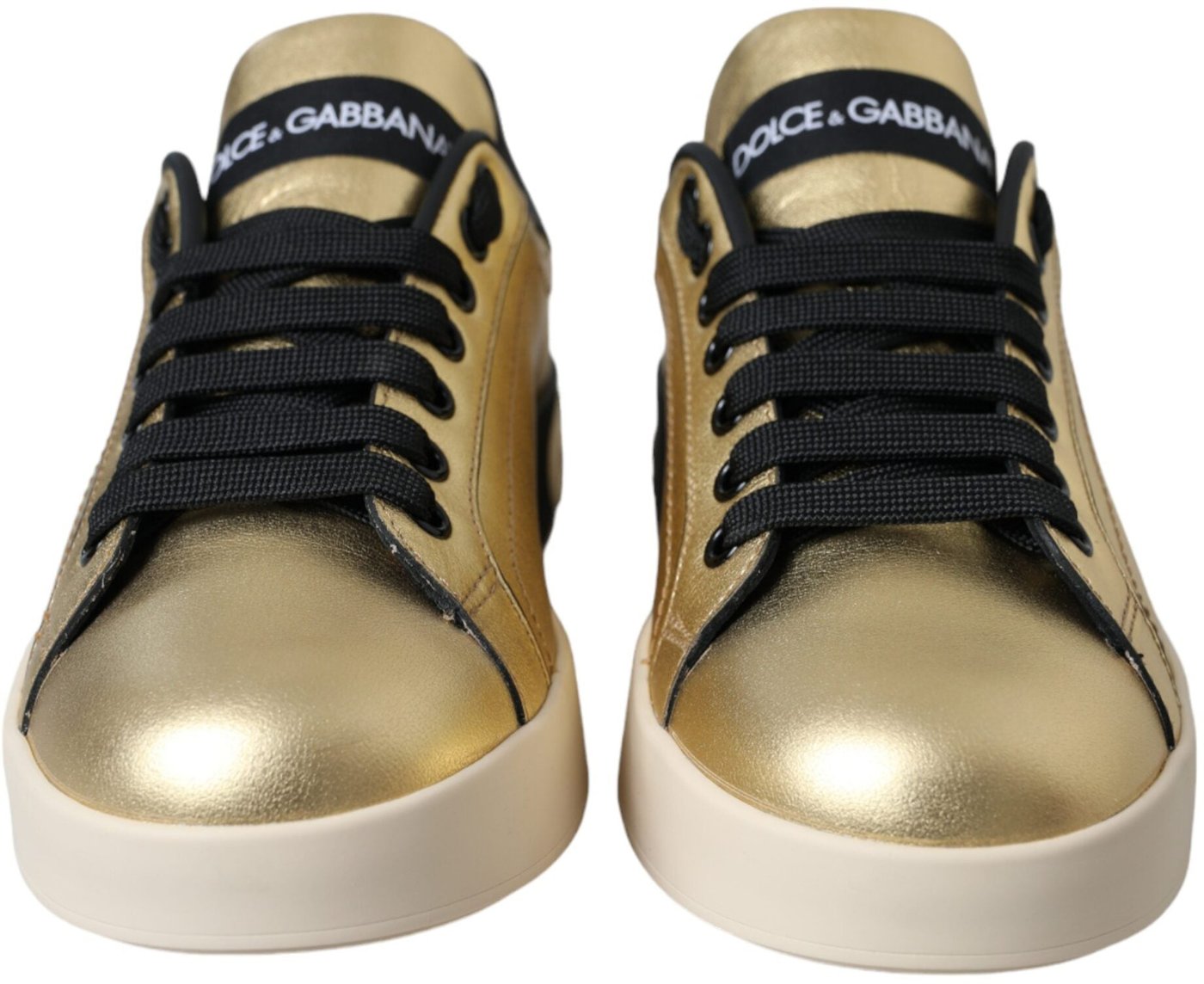 Dolce & Gabbana Gold Portofino Calf Leather Sneakers Women Shoes