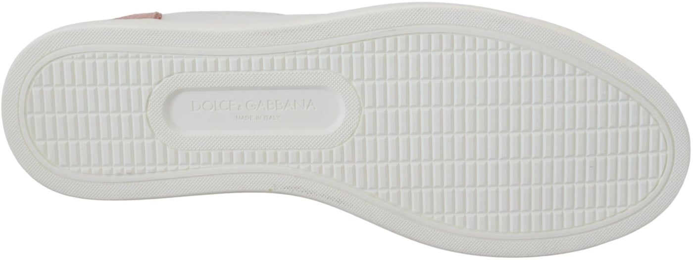 Dolce & Gabbana White Pink Leather Low Top Sneakers Shoes