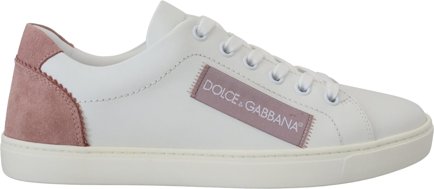 Dolce & Gabbana White Pink Leather Low Top Sneakers Shoes