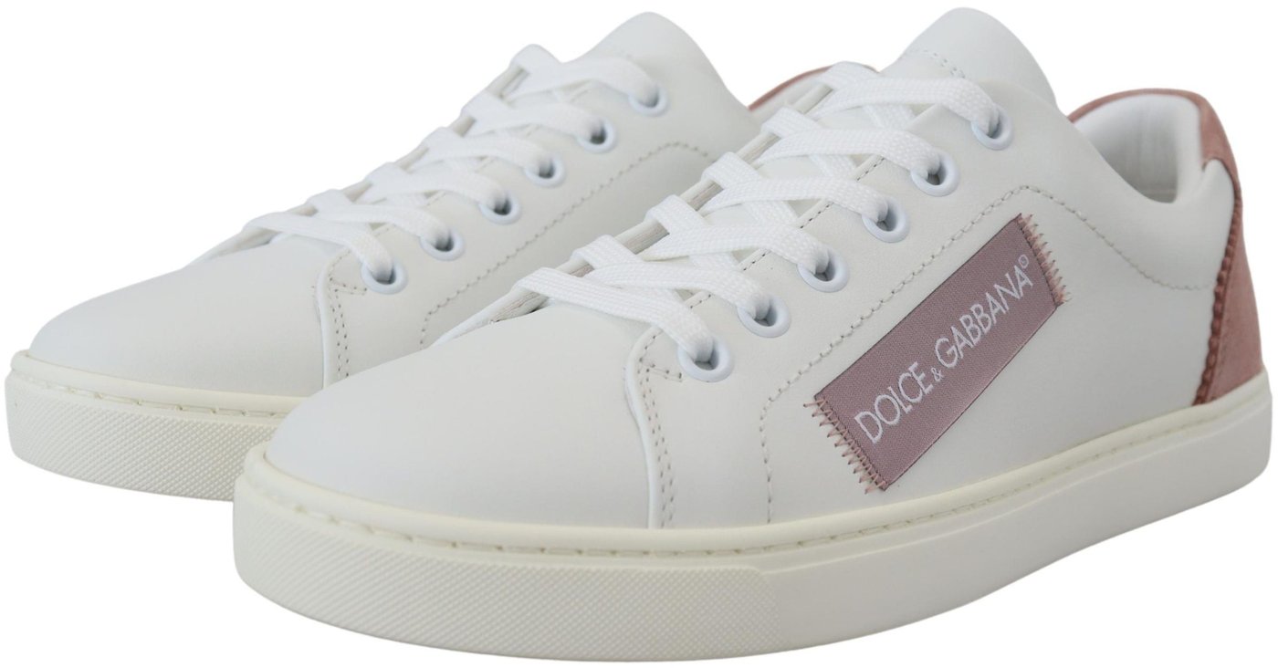 Dolce & Gabbana White Pink Leather Low Top Sneakers Shoes