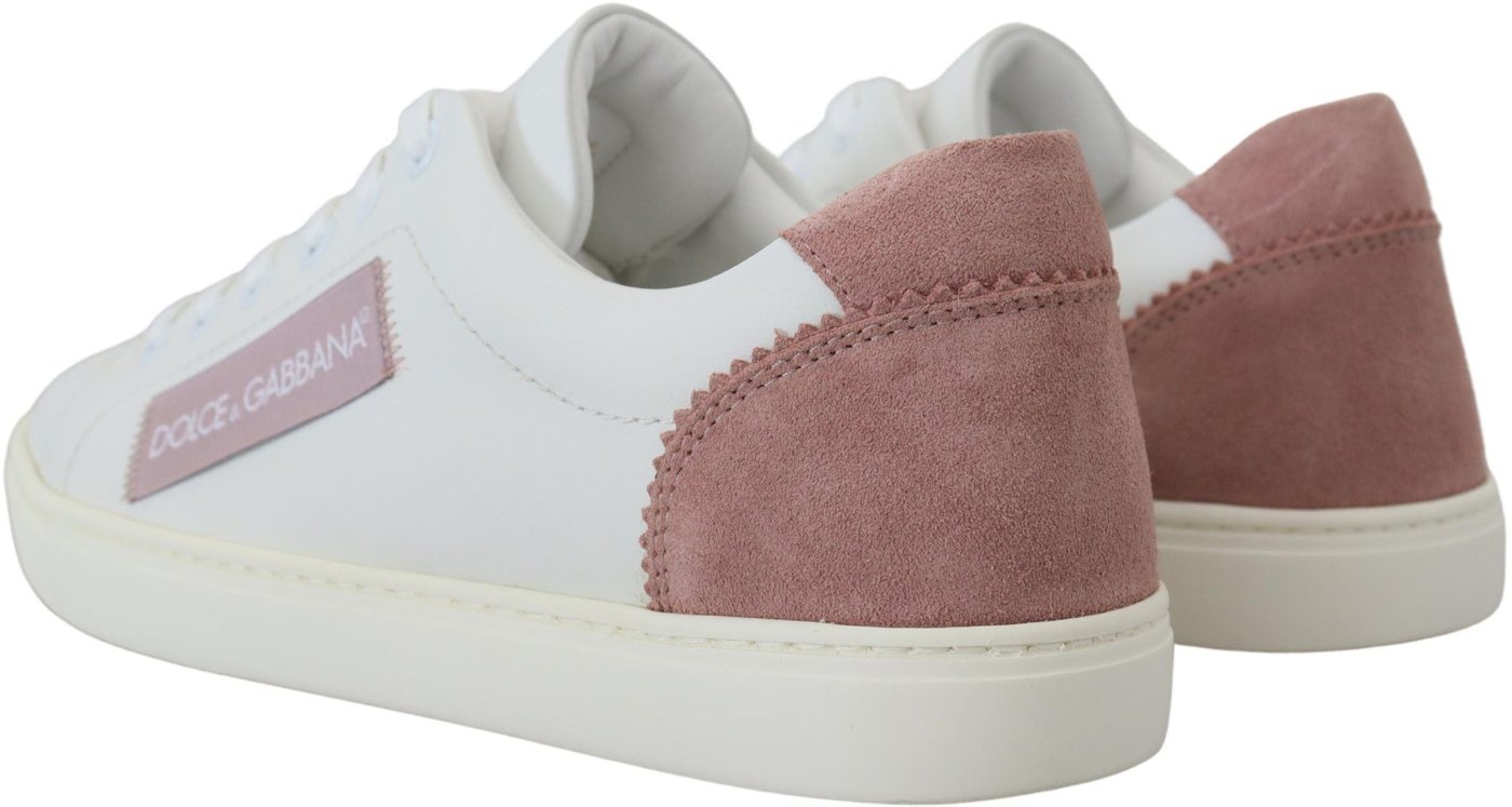 Dolce & Gabbana White Pink Leather Low Top Sneakers Shoes