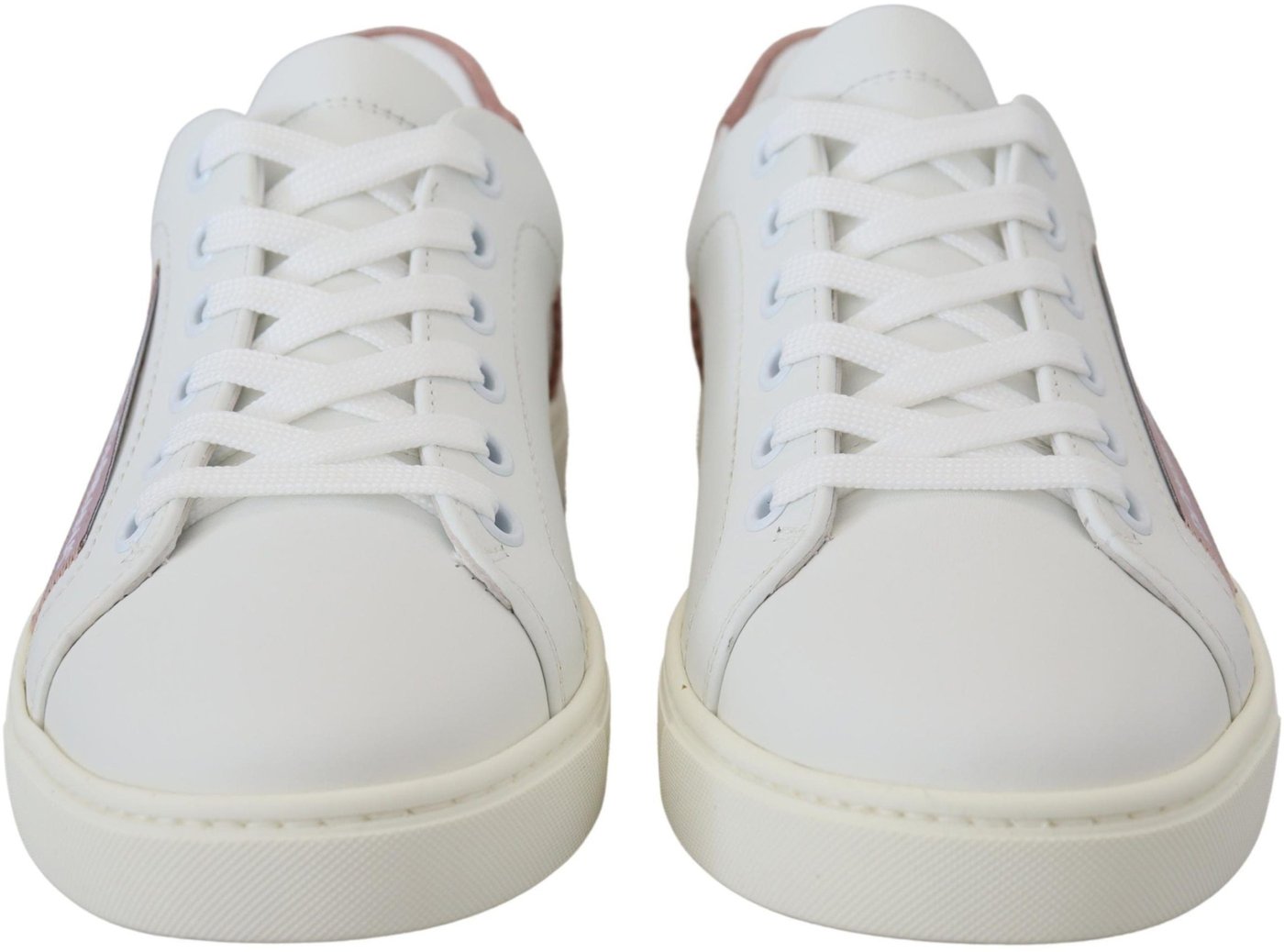 Dolce & Gabbana White Pink Leather Low Top Sneakers Shoes