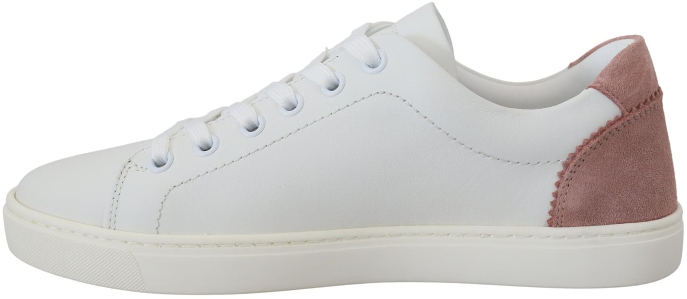 Dolce & Gabbana White Pink Leather Low Top Sneakers Shoes