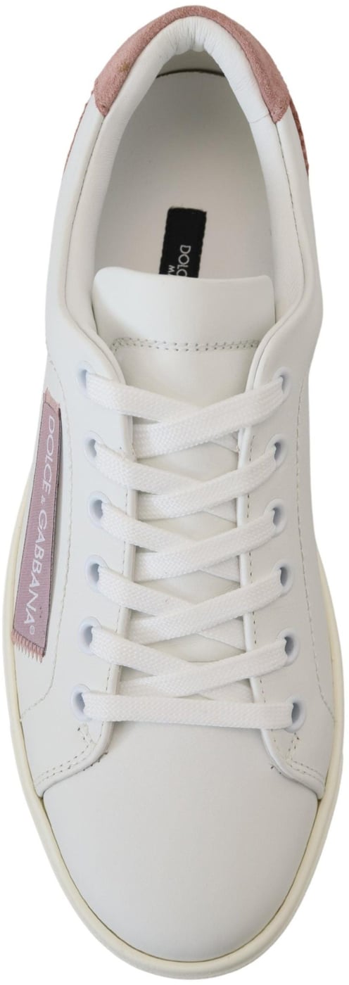 Dolce & Gabbana White Pink Leather Low Top Sneakers Shoes