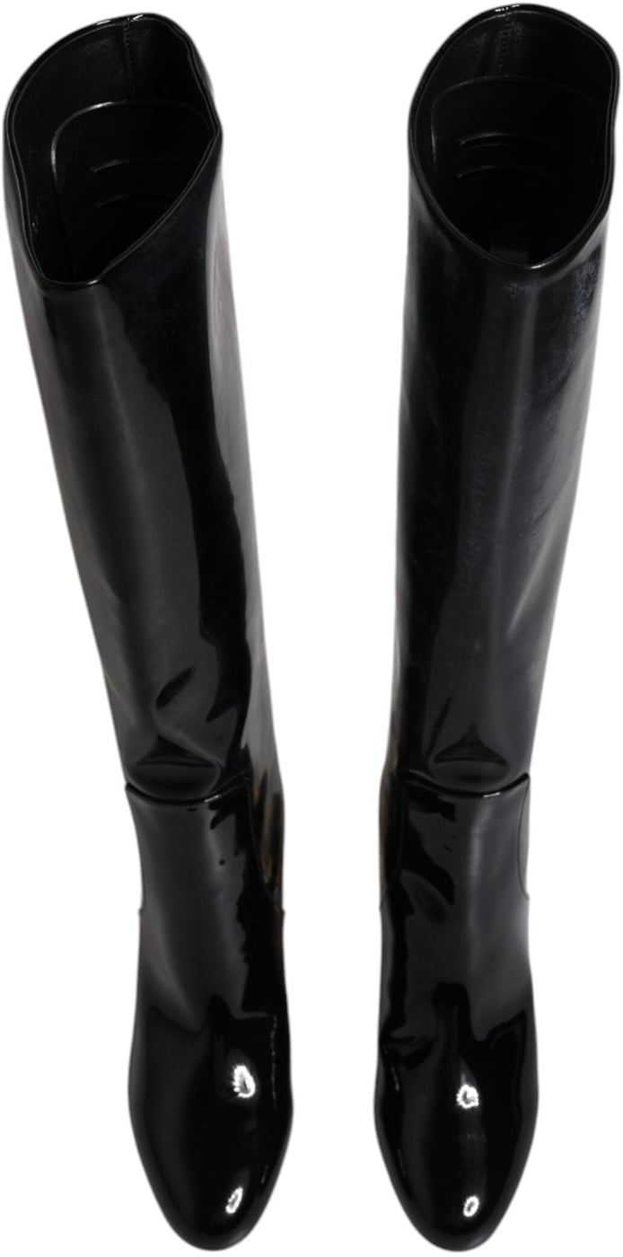 Dolce & Gabbana Black Patent Leather Vally High Boots Shoes