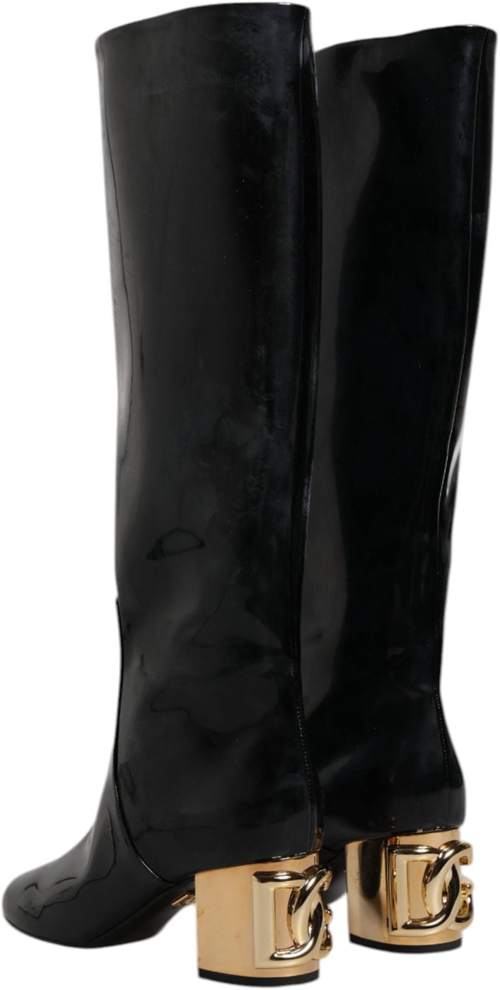 Dolce & Gabbana Black Patent Leather Vally High Boots Shoes