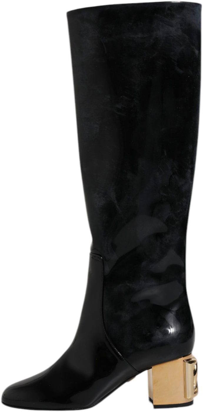 Dolce & Gabbana Black Patent Leather Vally High Boots Shoes