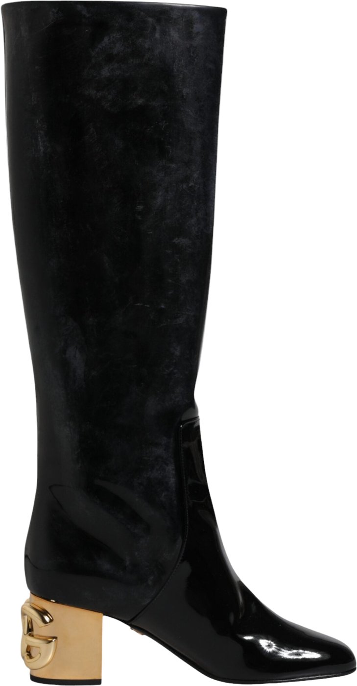 Dolce & Gabbana Black Patent Leather Vally High Boots Shoes