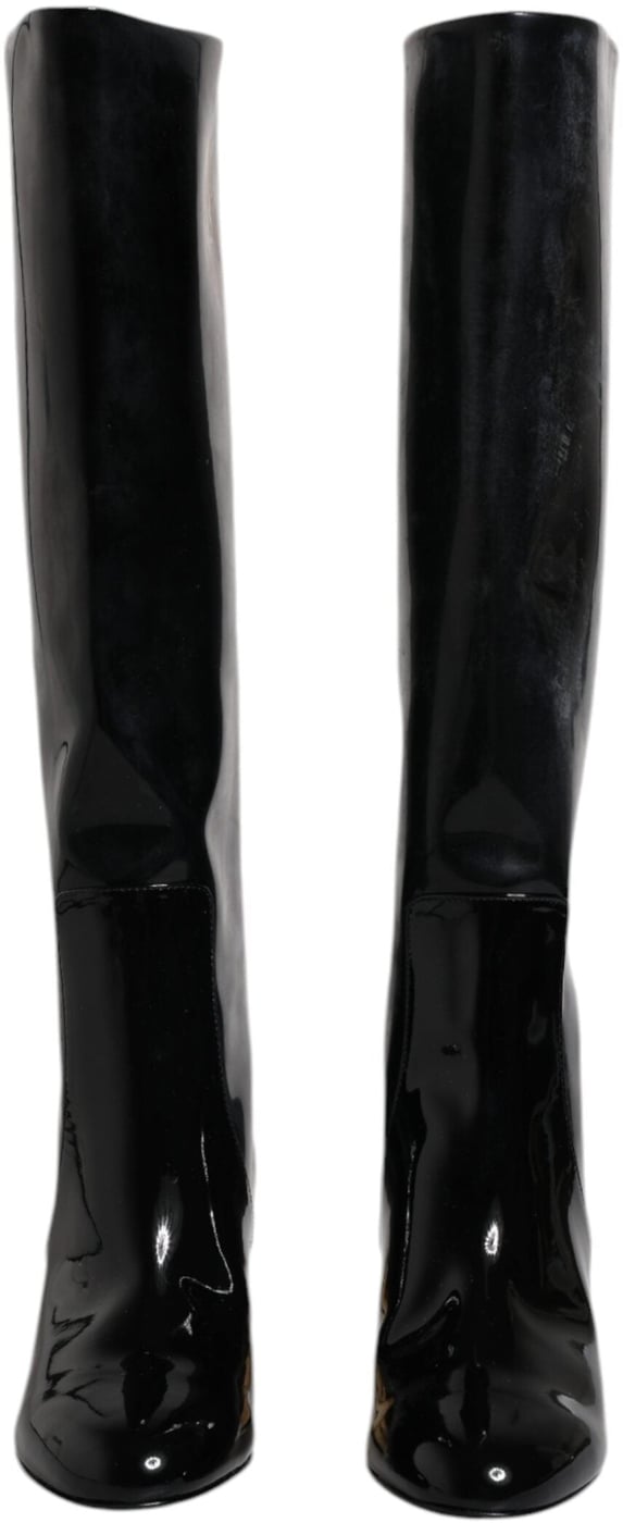 Dolce & Gabbana Black Patent Leather Vally High Boots Shoes